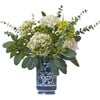 Mini Green & White Snowball with Eucalyptus Chinoiserie Vase - Bouquets - 1 - thumbnail