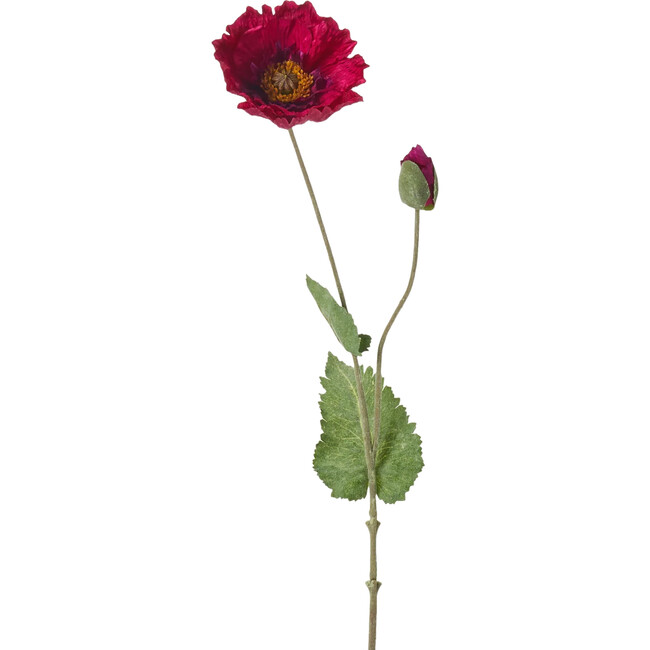 Magenta Pink Bloom & Bud Silk Poppy Stem