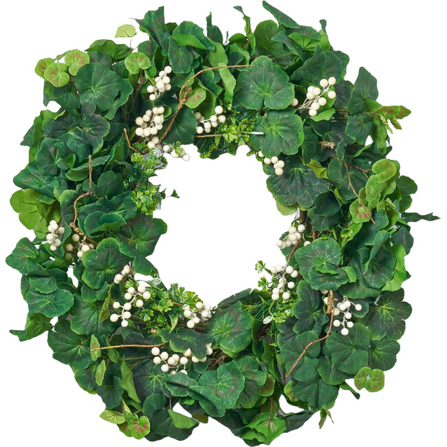Everyday Mixed Greenery Geranium, Clover & White Berry Wreath