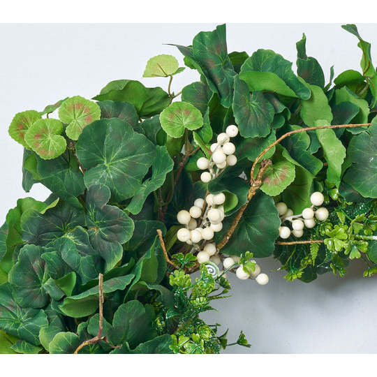 Everyday Mixed Greenery Geranium, Clover & White Berry Wreath - Wreaths - 5