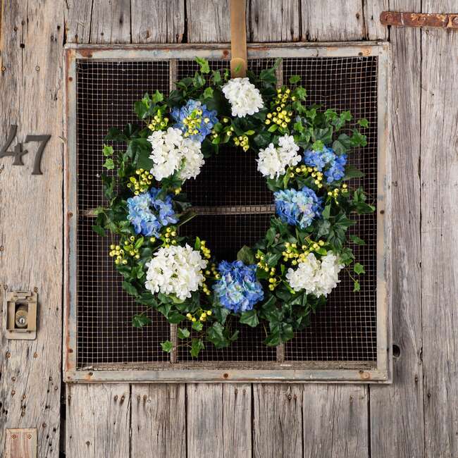 Blue & White Hydrangea, English Ivy & Berry Wreath - Wreaths - 2