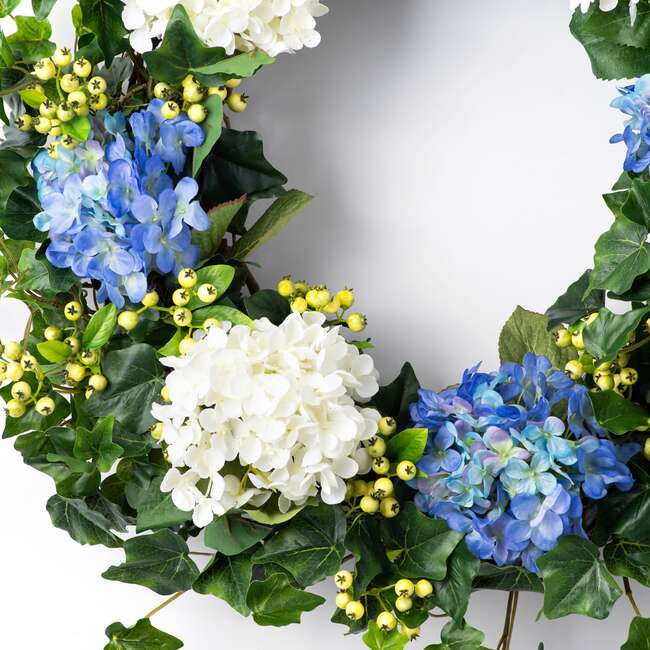 Blue & White Hydrangea, English Ivy & Berry Wreath - Wreaths - 5