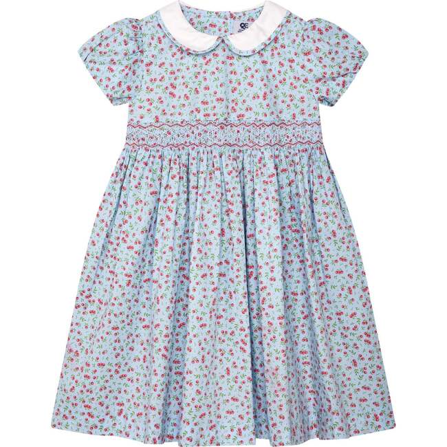 Hand-Smocked Dress Pepper, pale blue and cherry