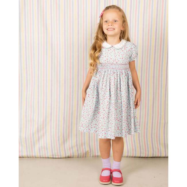 Hand-Smocked Dress Pepper, pale blue and cherry - Dresses - 2