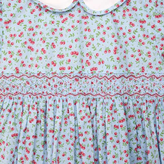 Hand-Smocked Dress Pepper, pale blue and cherry - Dresses - 3