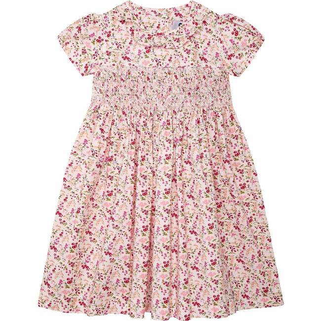 Hand-Smocked Dress Mallery, white an dred floral