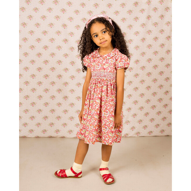 Hand-Smocked Dress Camille, red floral - Dresses - 2