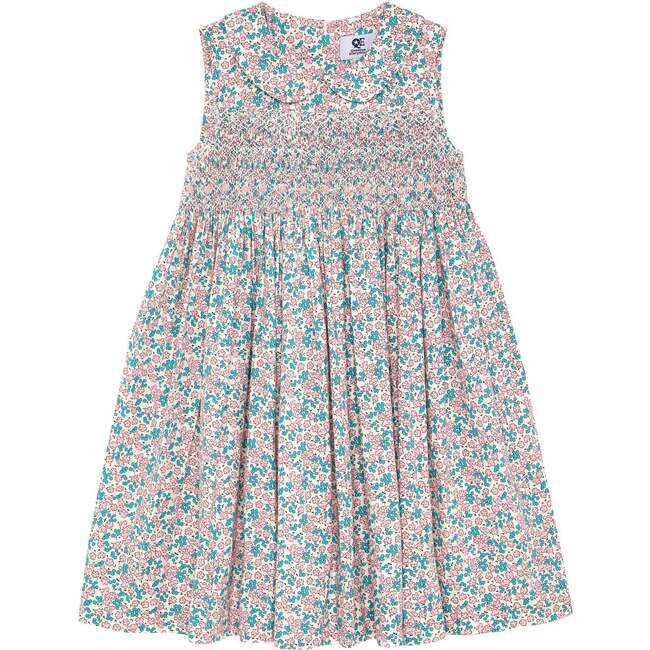 Hand-Smocked Dress Brooke, white and pink floral