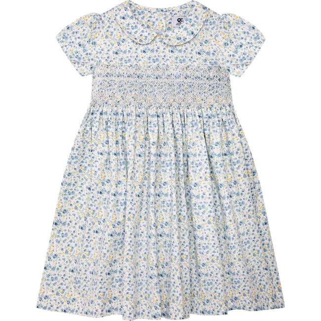 Hand-Smocked Dress Bibi, white and blue floral
