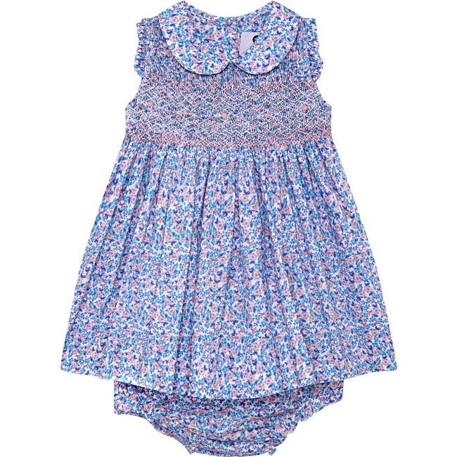 Hand-Smocked Baby Dress Talula, blue and pink floral
