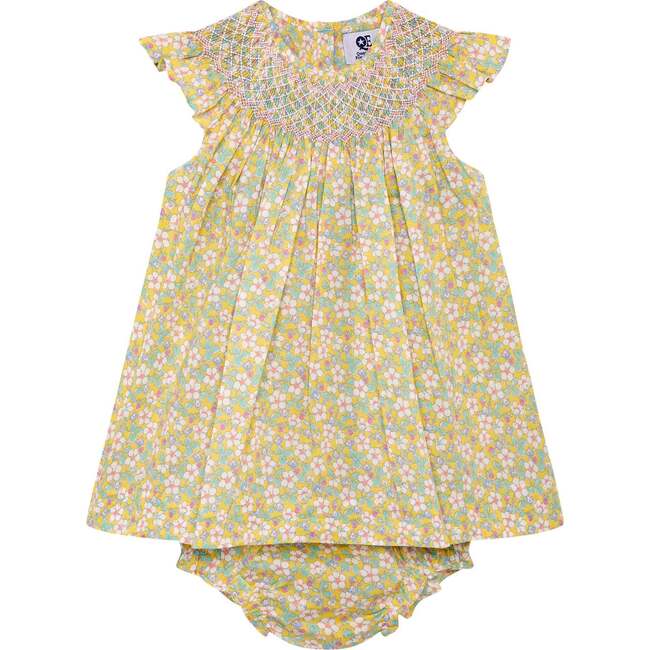 Hand-Smocked Baby Dress Rita, yellow and white blossom