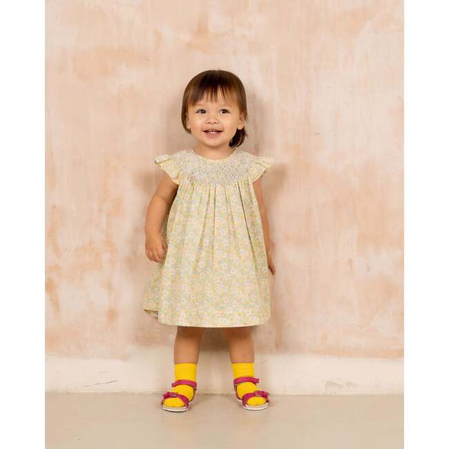 Hand-Smocked Baby Dress Rita, yellow and white blossom - Dresses - 2