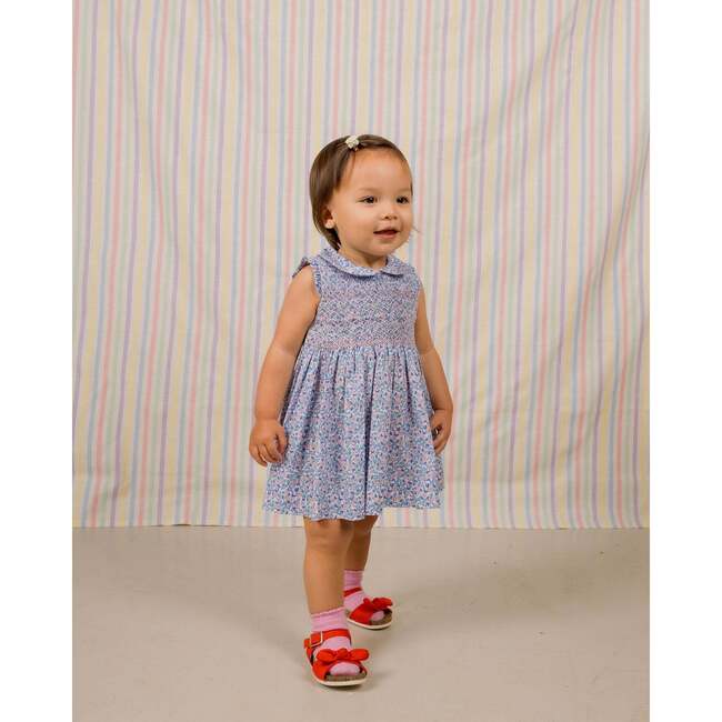 Hand-Smocked Baby Dress Talula, blue and pink floral - Dresses - 2