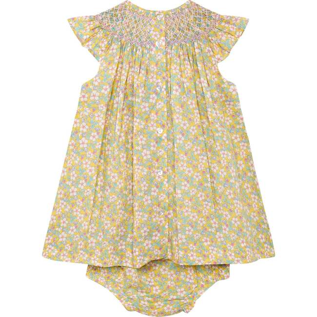 Hand-Smocked Baby Dress Rita, yellow and white blossom - Dresses - 4