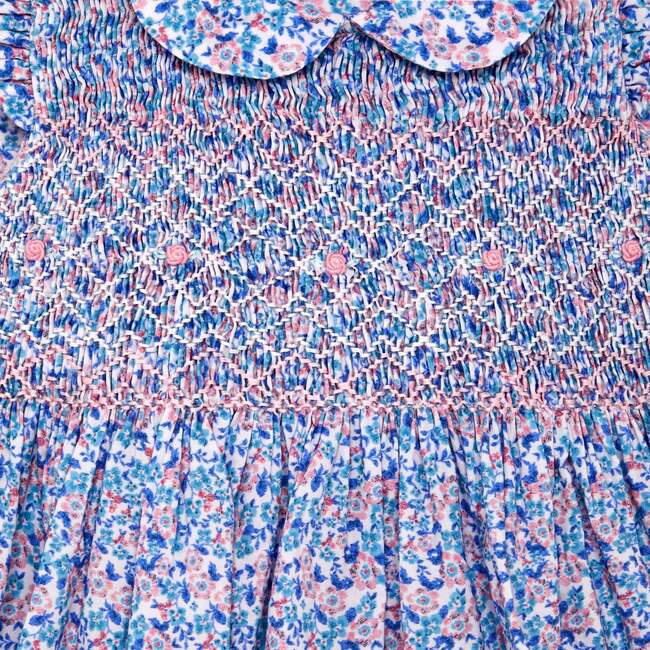 Hand-Smocked Baby Dress Talula, blue and pink floral - Dresses - 4