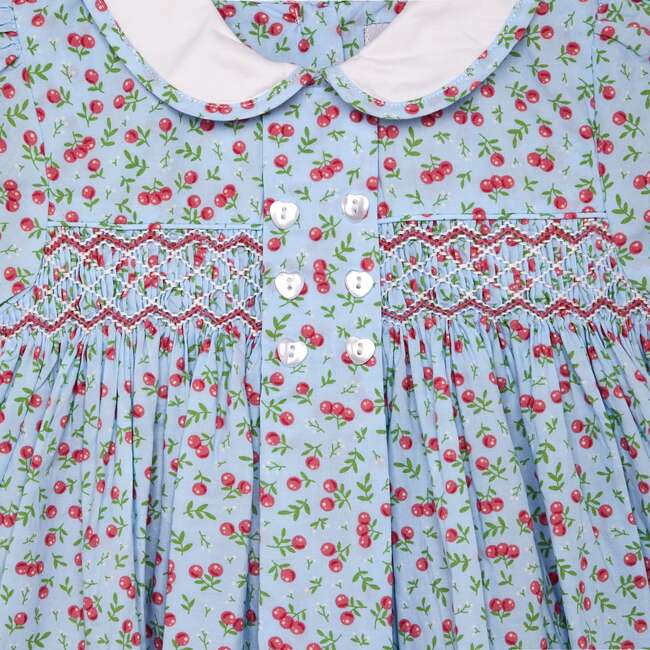 Hand-Smocked Baby Dress Peyson, baby blue cherry - Dresses - 3