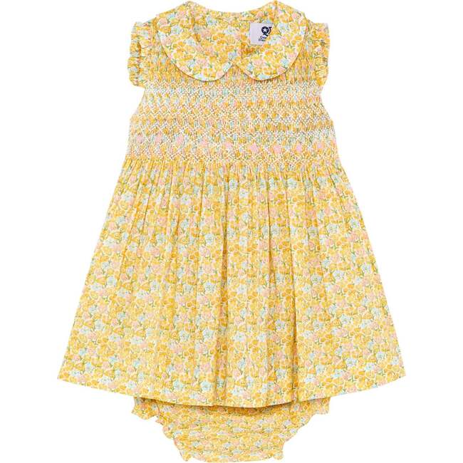 Hand-Smocked Baby Dress Oregon, yellow floral