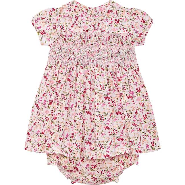 Hand-Smocked Baby Dress Mckenzie, white and pink floral