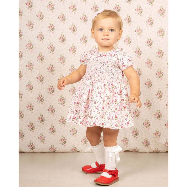 Hand-Smocked Baby Dress Mckenzie, white and pink floral - Dresses - 2