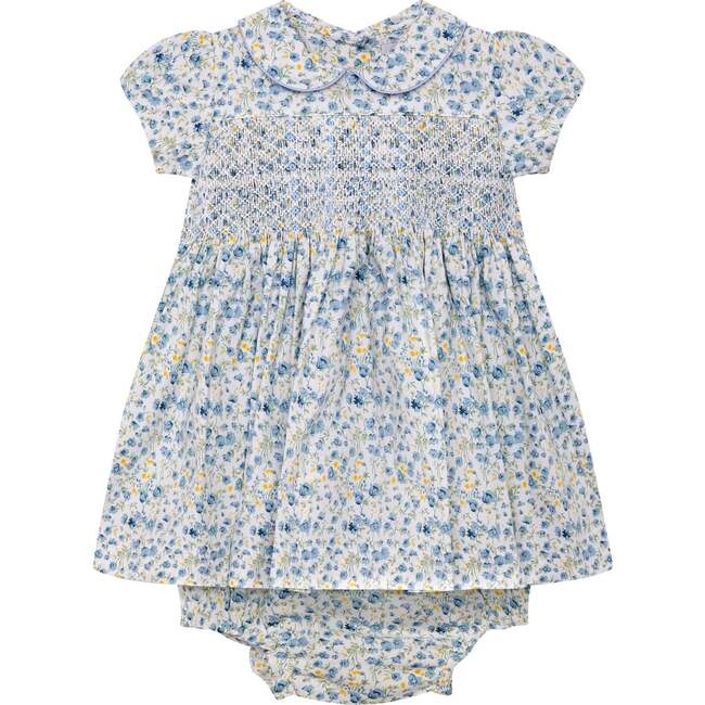 Hand-Smocked Baby Dress Belle, white and blue floral