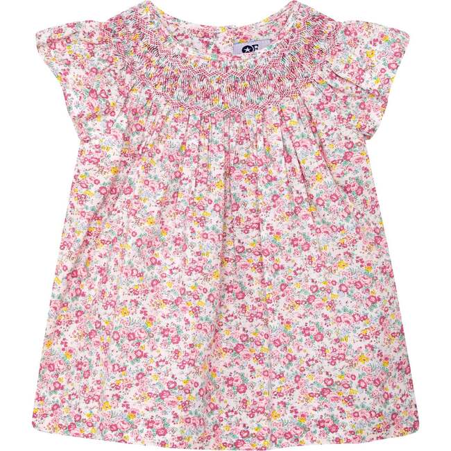 Girls Smocked Blouse Marcella, white and pink floral