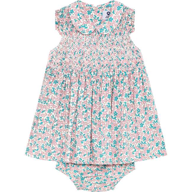 Hand-Smocked Baby Dress Bevery, white and pink floral