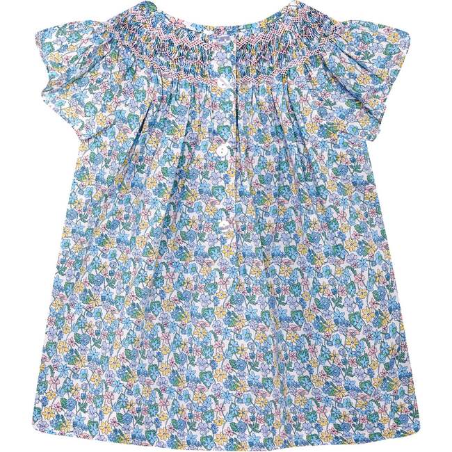 Girls Smocked Blouse Simona, blue flroal - Blouses - 4