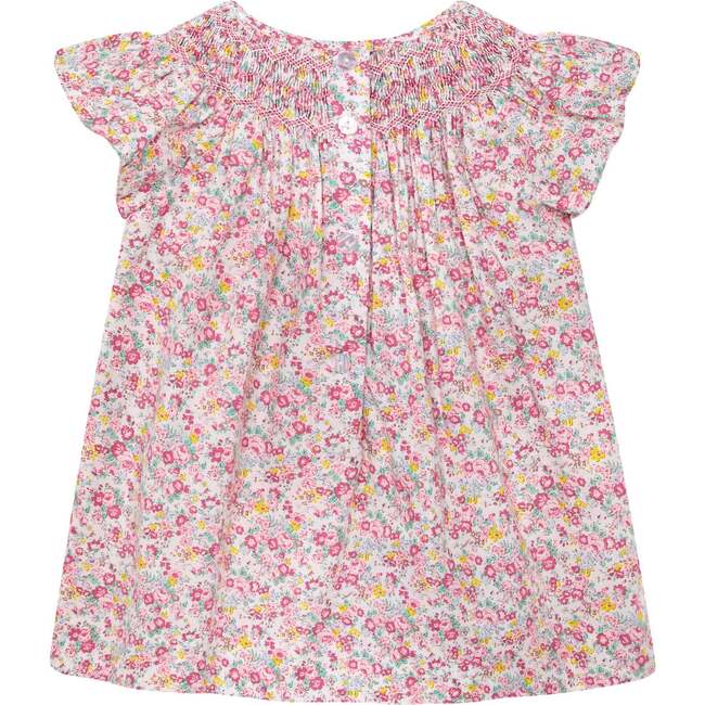 Girls Smocked Blouse Marcella, white and pink floral - Blouses - 4