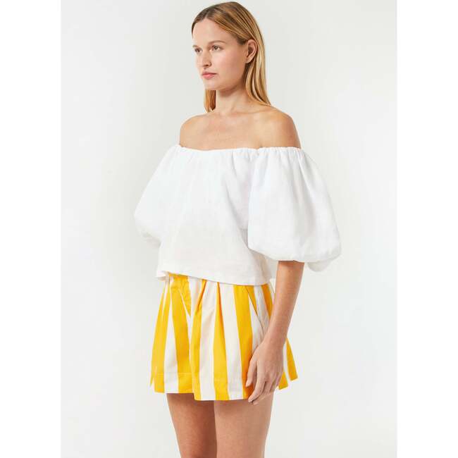 Women's Sima On & Off-Shoulder Puff Sleeve Top, White - Blouses - 2