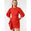 Women's Pia Billow Sleeve Ruched Bottom Mini Dress, Chili - Dresses - 2