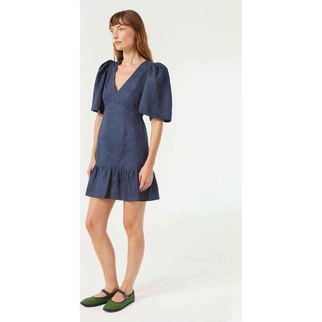 Women's Mariana Deep V-Neck Ruffle Hem Mini Dess, Navy - Dresses - 2