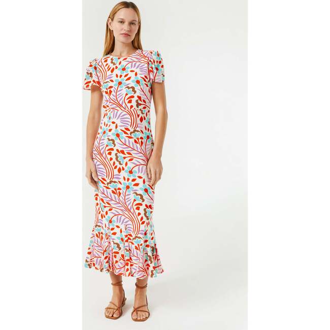 Women's Lulani Print Puff Sleeve Ruffle Hem Long Dress, Lago Vine - Dresses - 2