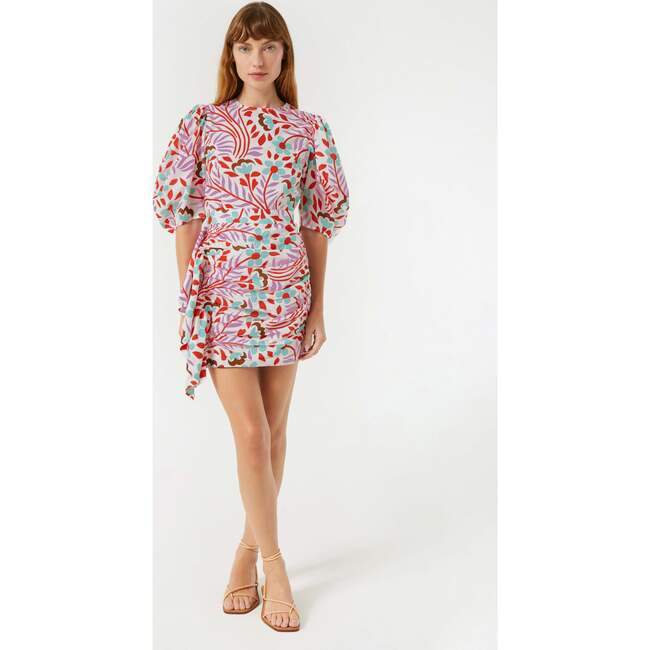 Women's Pia Print Billow Sleeve Ruched Bottom Mini Dress, Lago Vine - Dresses - 3