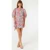 Women's Pia Print Billow Sleeve Ruched Bottom Mini Dress, Lago Vine - Dresses - 3