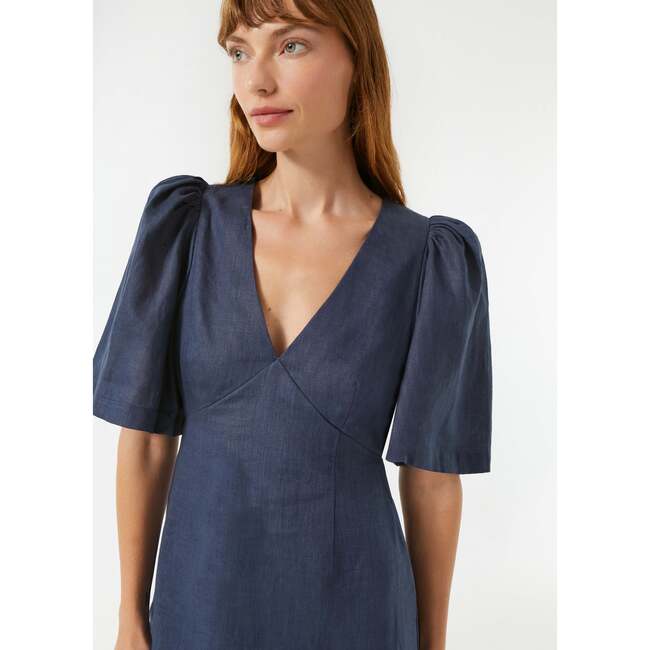 Women's Mariana Deep V-Neck Ruffle Hem Mini Dess, Navy - Dresses - 4