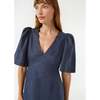 Women's Mariana Deep V-Neck Ruffle Hem Mini Dess, Navy - Dresses - 4