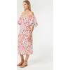 Women's Karima Print Off-Shoulder Puff Sleeve Midi Dress, Lago Vine - Dresses - 2