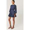 Women's Ella Long Sleeve Braided Belt Short Dress, Navy - Dresses - 2