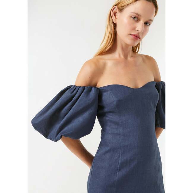 Women's Karima Off-Shoulder Puff Sleeve Midi Dess, Navy - Dresses - 2