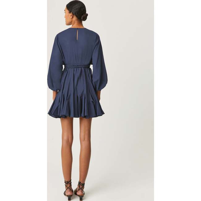 Women's Ella Long Sleeve Braided Belt Short Dress, Navy - Dresses - 3