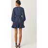 Women's Ella Long Sleeve Braided Belt Short Dress, Navy - Dresses - 3