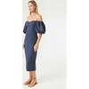 Women's Karima Off-Shoulder Puff Sleeve Midi Dess, Navy - Dresses - 3