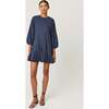 Women's Ella Long Sleeve Braided Belt Short Dress, Navy - Dresses - 4