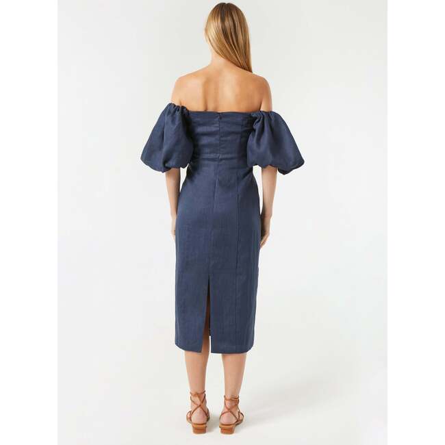 Women's Karima Off-Shoulder Puff Sleeve Midi Dess, Navy - Dresses - 4