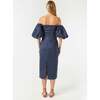 Women's Karima Off-Shoulder Puff Sleeve Midi Dess, Navy - Dresses - 4