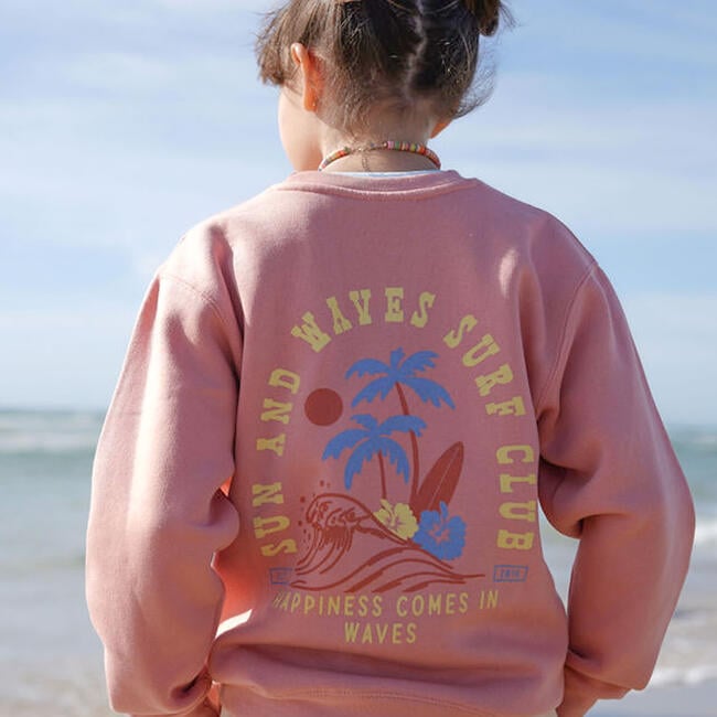 Kids Sun & Waves Crew Neck Sweatshirt, Rose - Sweatshirts - 3