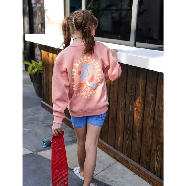 Kids Sun & Waves Crew Neck Sweatshirt, Rose - Sweatshirts - 7