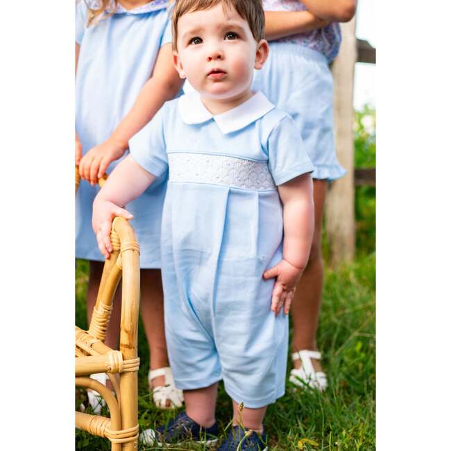 Charlie Smocked Romper blue and white - Rompers - 2