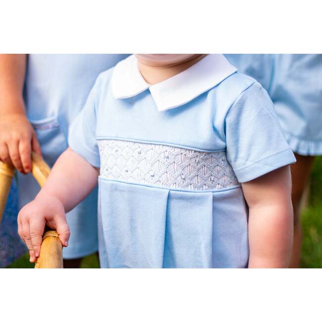 Charlie Smocked Romper blue and white - Rompers - 3