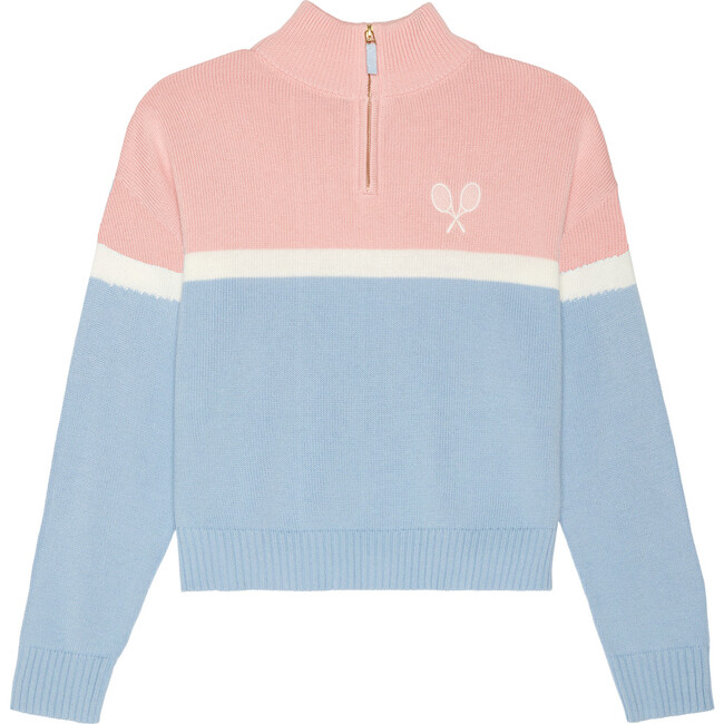 Women's Striped Quarter Zip Cropped Sweater, Pink